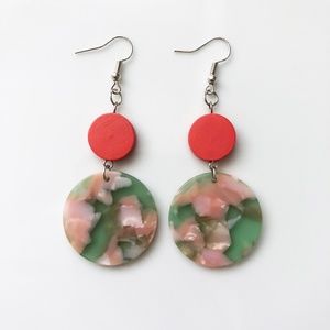 NEW "Terra" Acrylic Wooden Round Earrings (Pink)